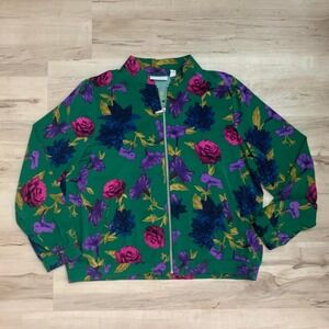 Susan Graver floral bomberjacket green and purple sz Large
